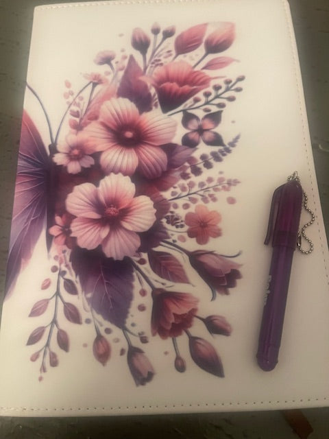 Purple Butterfly Flower Journal with pen